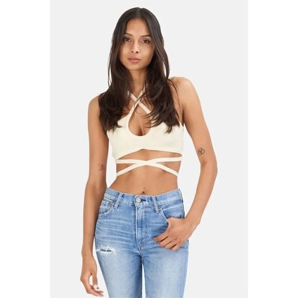 For Love & Lemons Jourdin Tie Crop Top Ivory Womens Size XL - Picture 12 of 12